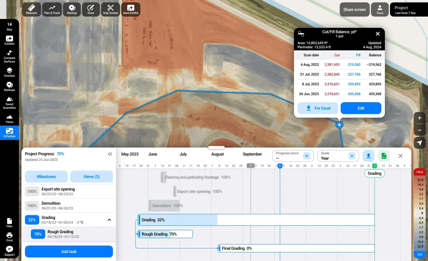 Project Timeline in TraceAir