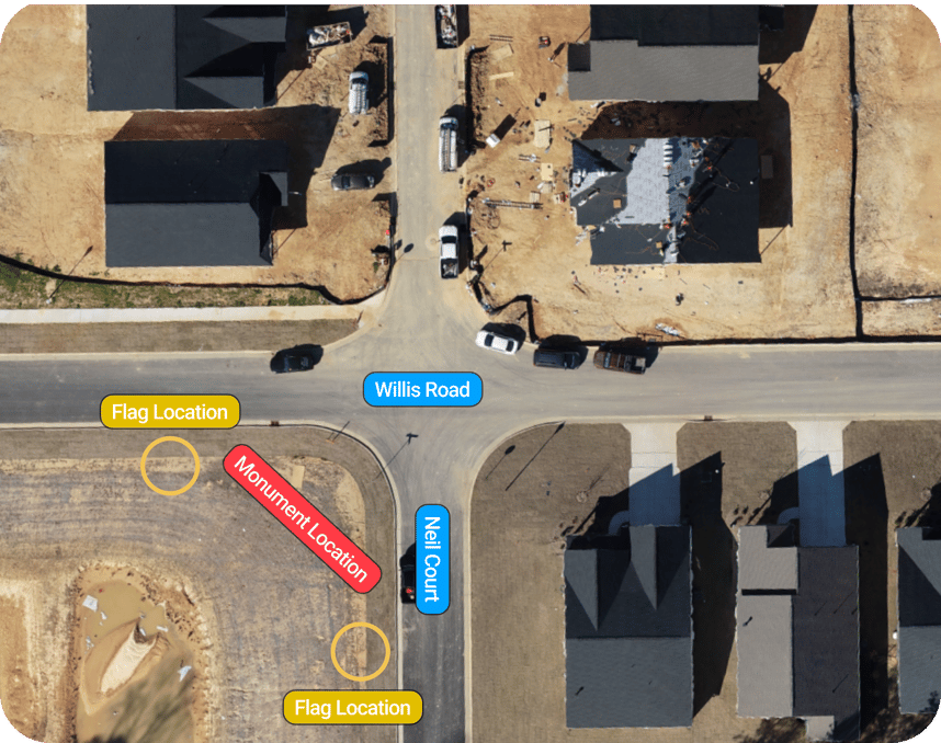 TraceAir aerial scan showing Mungo Homes Raleigh lot development