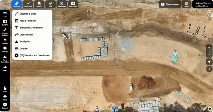 With TraceAir’s Stockpiles tool